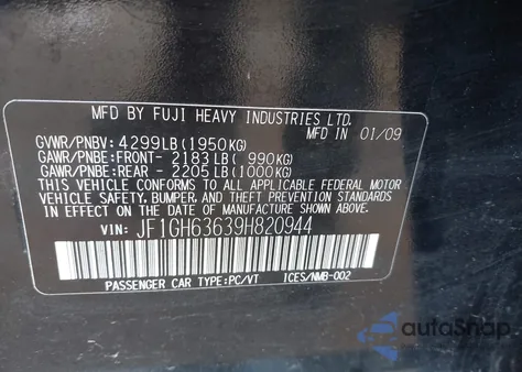 2009 Subaru Impreza Outback Sport from USA, damaged, VIN JF1GH63639H820944